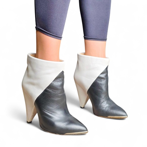IRO Black White Leather Colorblock Wedge Ankle Boots EU 38 (US 7.5/8) - Picture 7 of 7